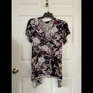 Yours Clothing Floral Longline Hanky Hem Top 1x